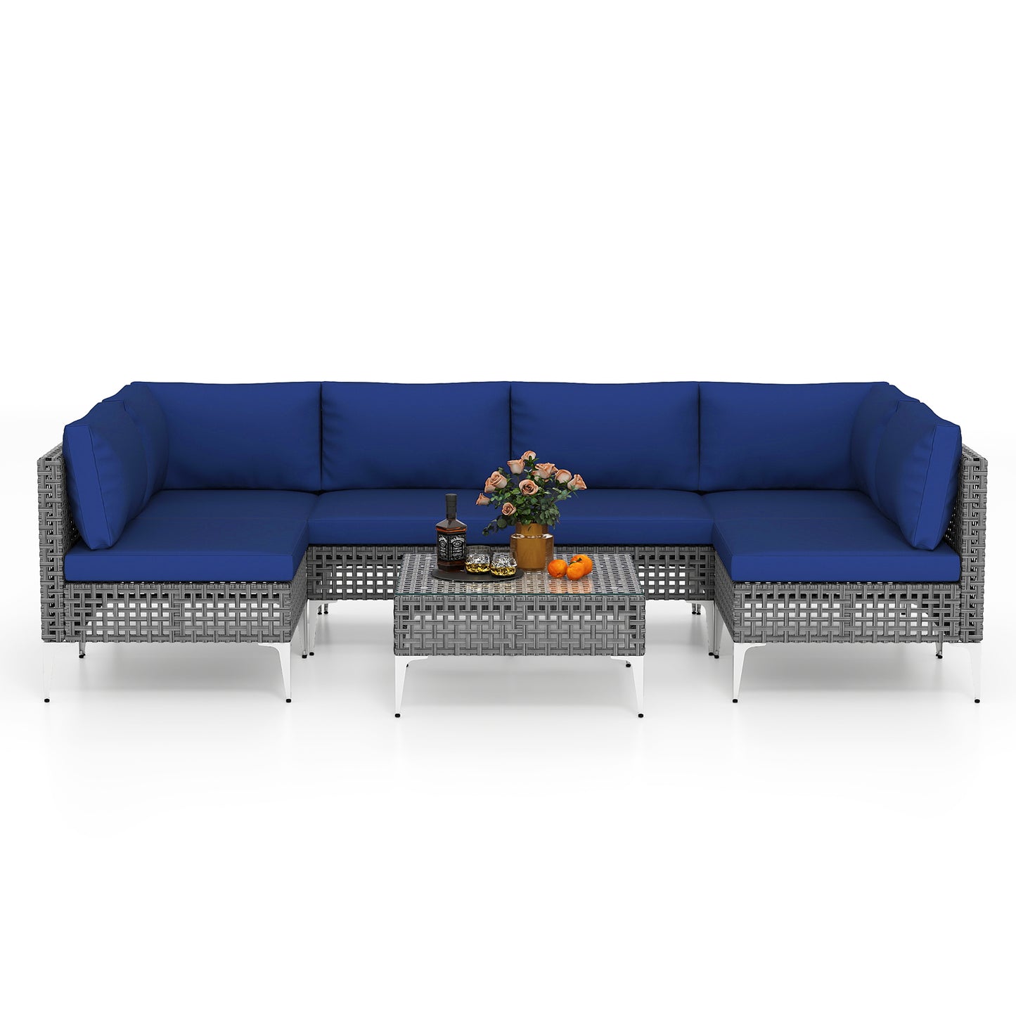 7-Piece Patio Conversation Set with Tempered Glass Table