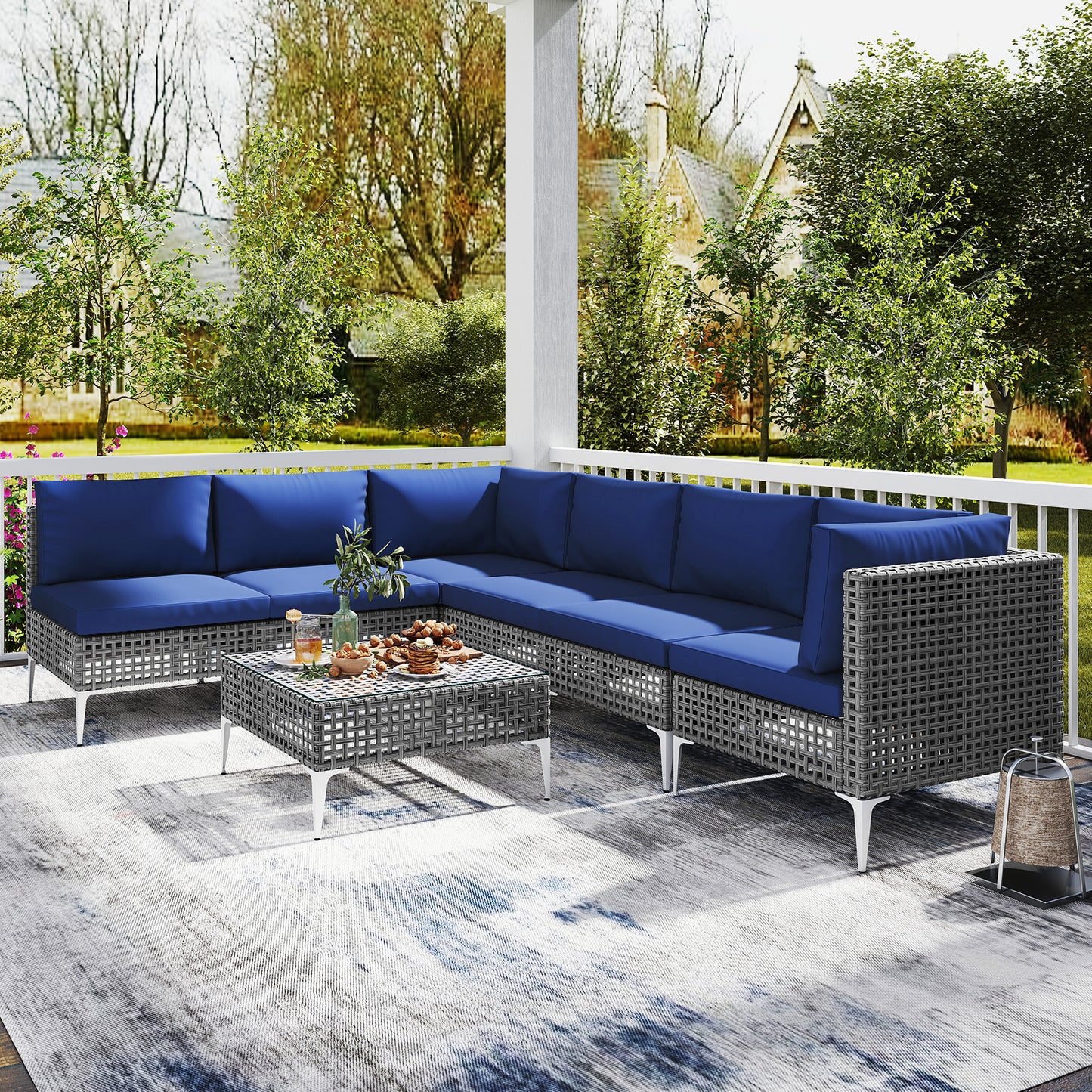 7-Piece Patio Conversation Set with Tempered Glass Table