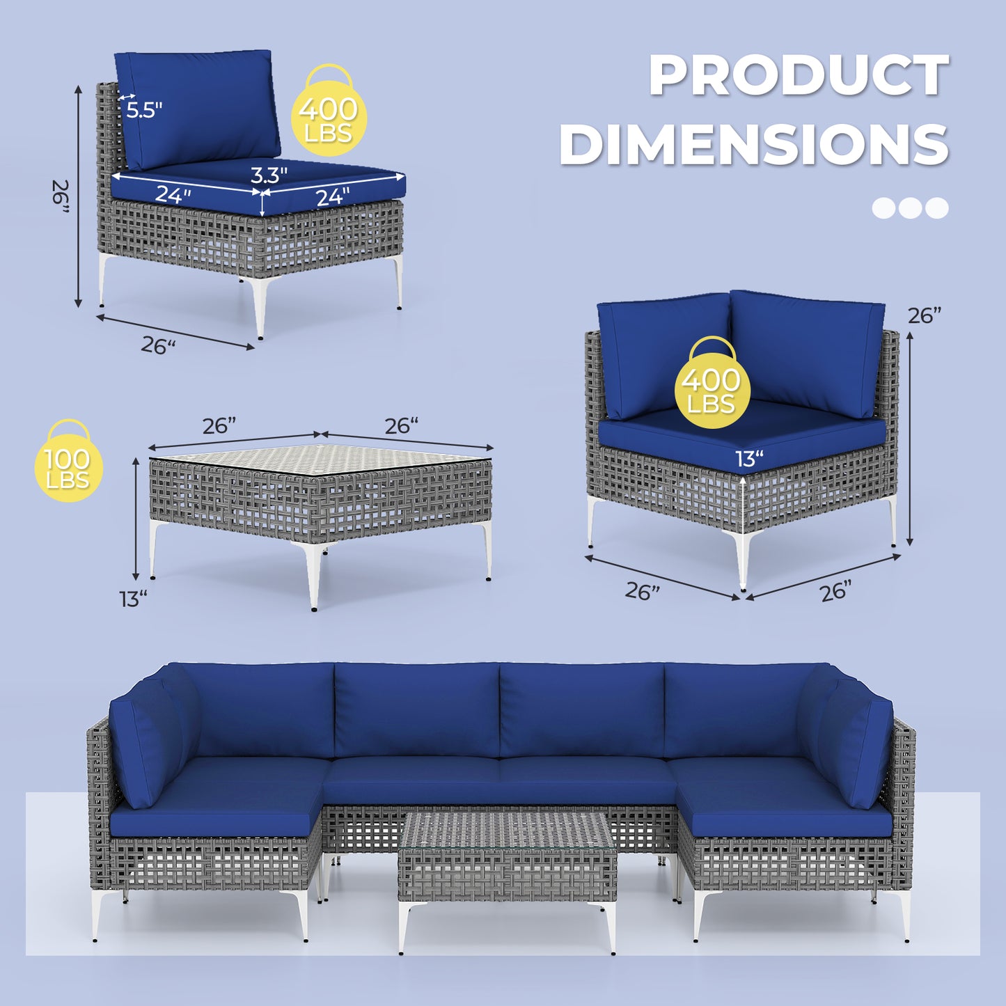 7-Piece Patio Conversation Set with Tempered Glass Table