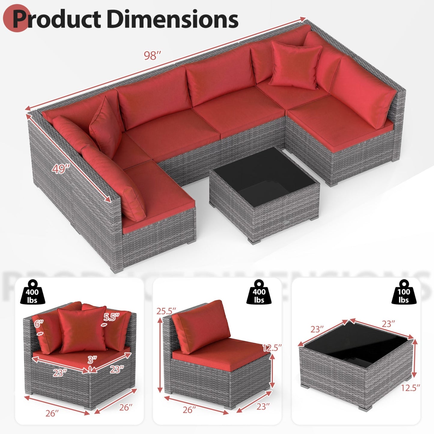 7-Piece Patio Conversation Set with Glass Table & Cushions