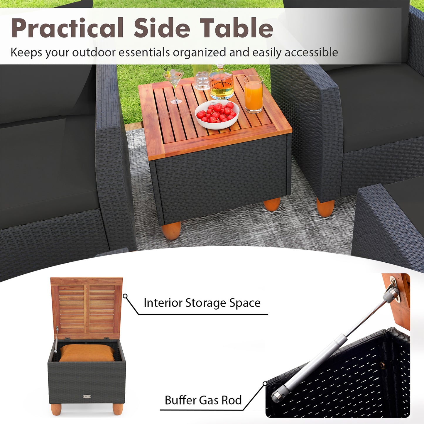 7-Piece Patio Conversation Set with Storage Table & Cushions