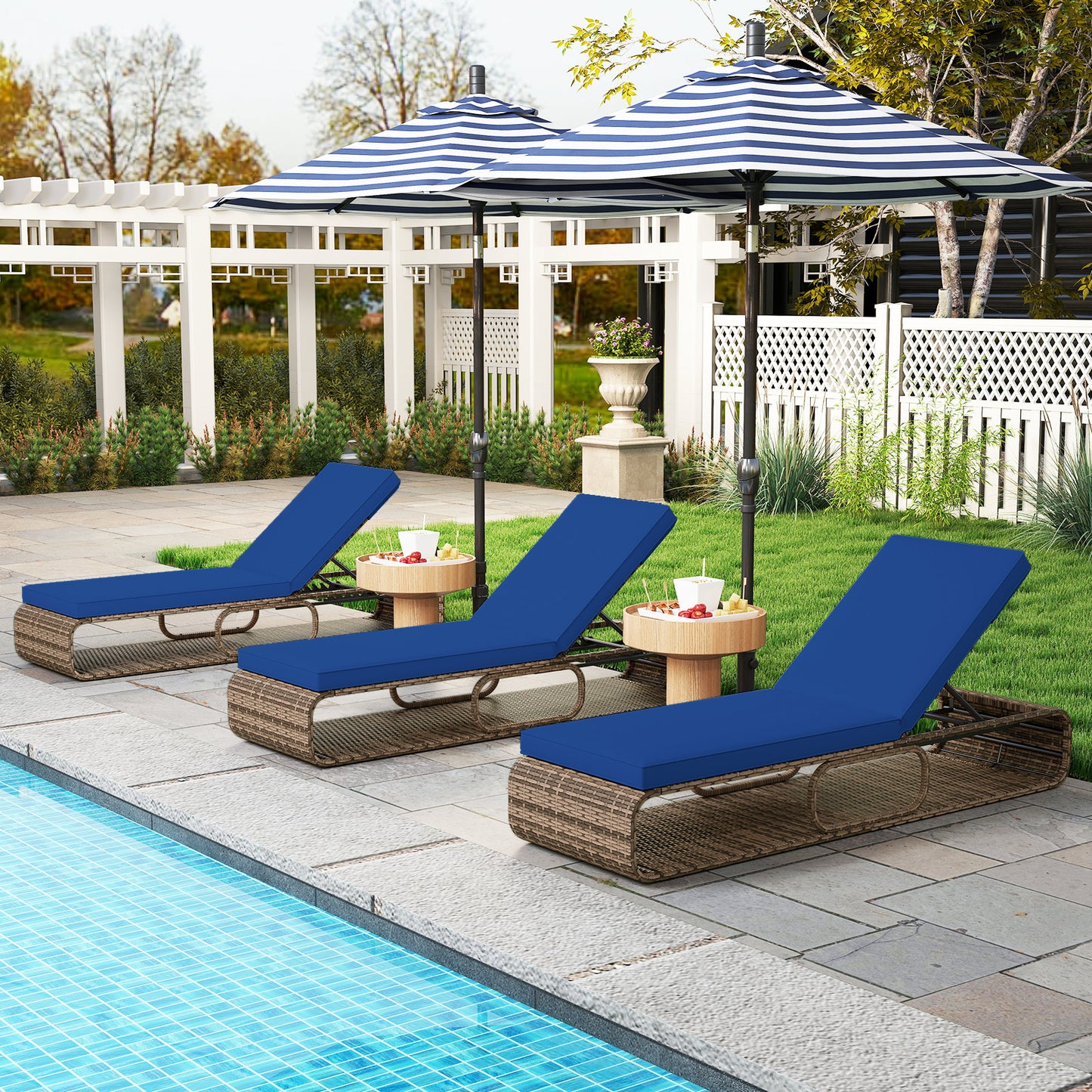 Adjustable Outdoor Chaise Lounge Chair with Cushion - 7 Positions