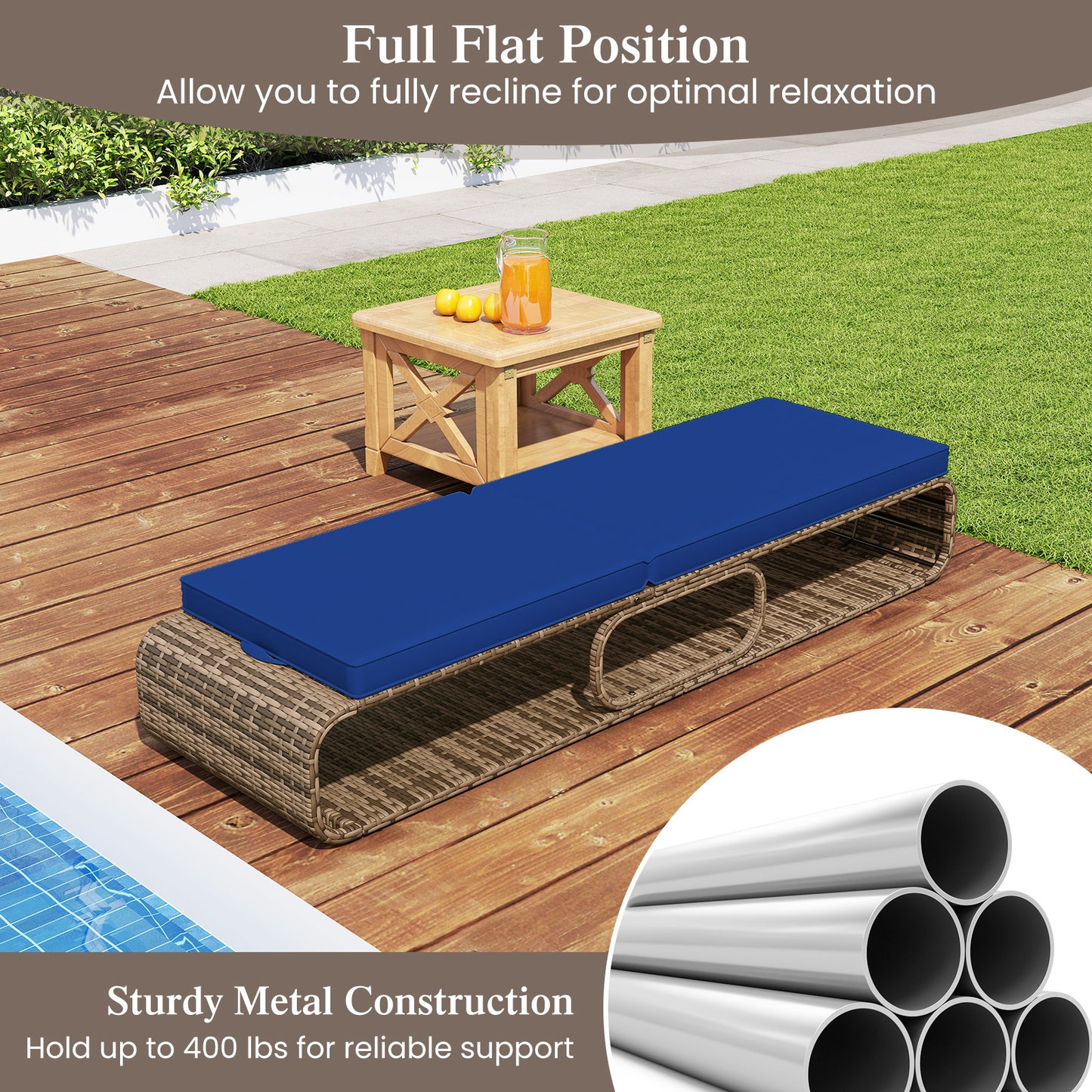Adjustable Outdoor Chaise Lounge Chair with Cushion - 7 Positions