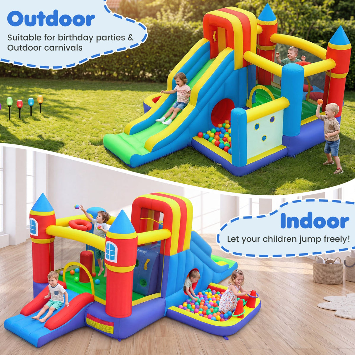 7-in-1 Inflatable Bounce House with Slide and Ball Pit