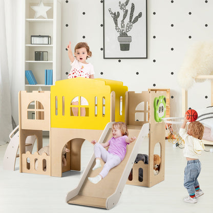7-in-1 Toddler Slide Set for Kids with Climber and Basketball Hoop-Multicolor