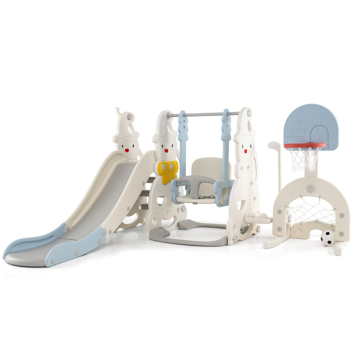 7 in 1 Toddler Slide and Swing Set with Height Adjustable Swing and Basketball Hoop
