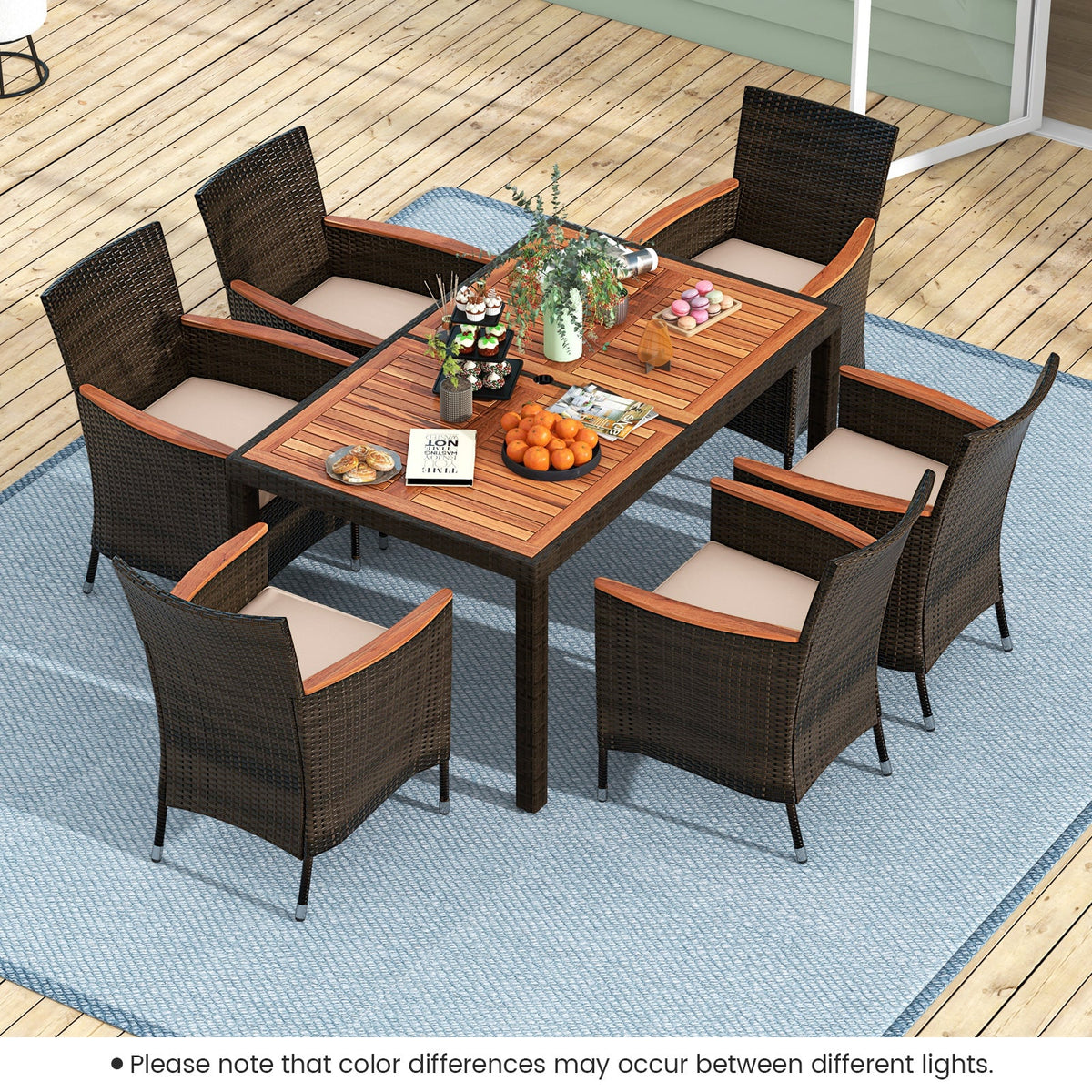 7 Pieces Garden Dining Patio Rattan Set with Cushions for Backyard