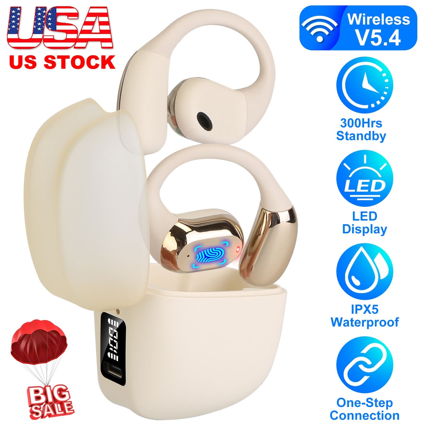Open Ear Wireless Earbuds with LED Display & 300Hr Standby
