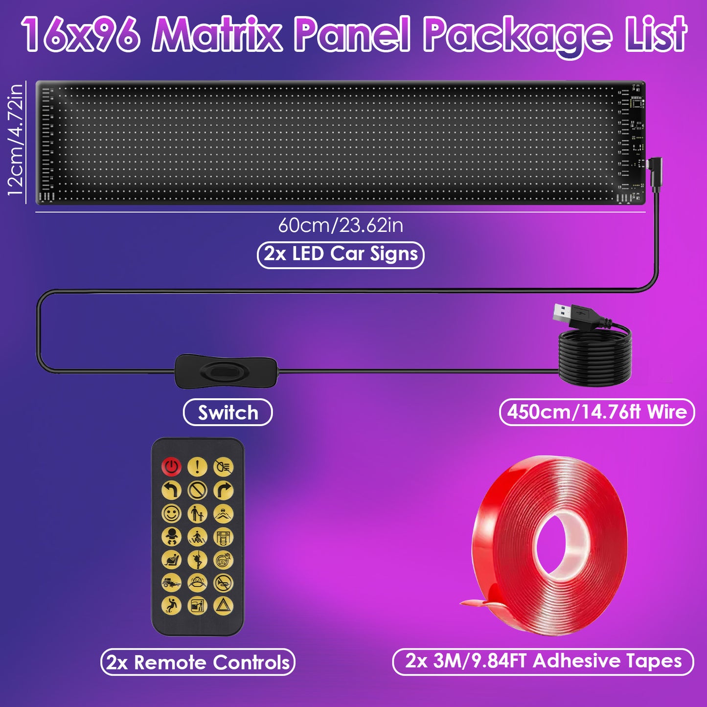 Programmable LED Car Sign with App Control 20x64 Matrix