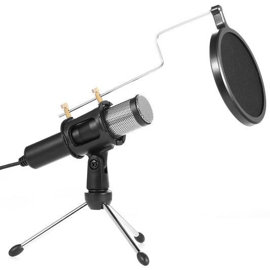USB Condenser Microphone with Tripod Stand & Pop Filter