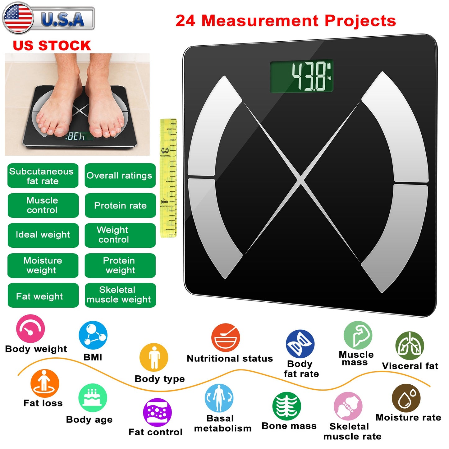 Smart Body Composition Scale with App & 24 Health Metrics