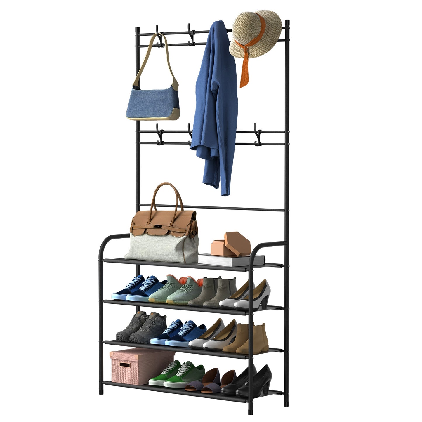 Entryway Coat Rack with 4-Tier Shoe Storage Shelf