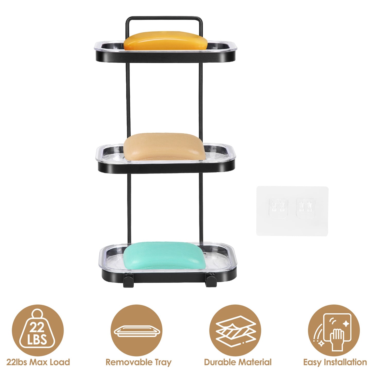 Wall Mounted Soap Dish Holder with Removable Tray & 2 Hooks