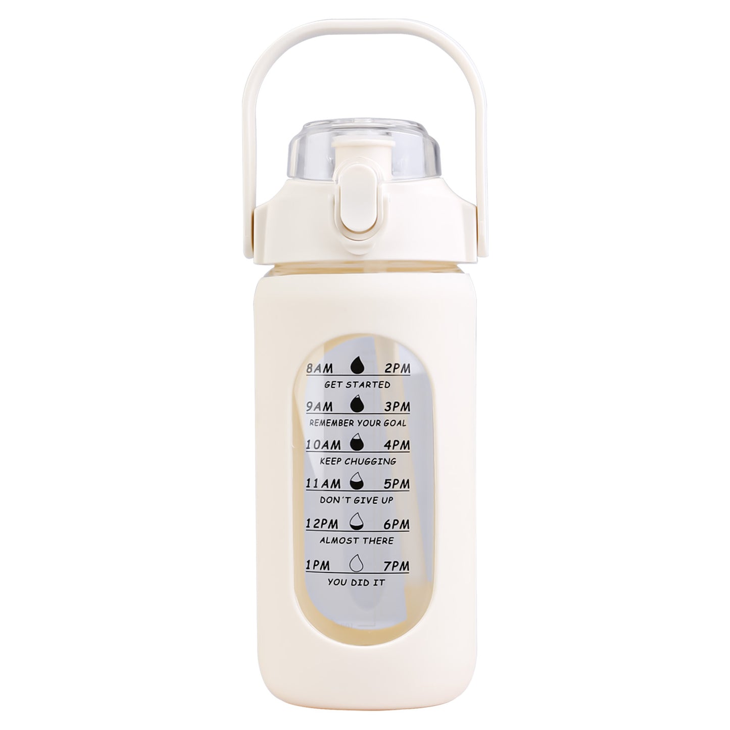 Glass Water Bottle with Time Marker & Straw - 32oz Motivational