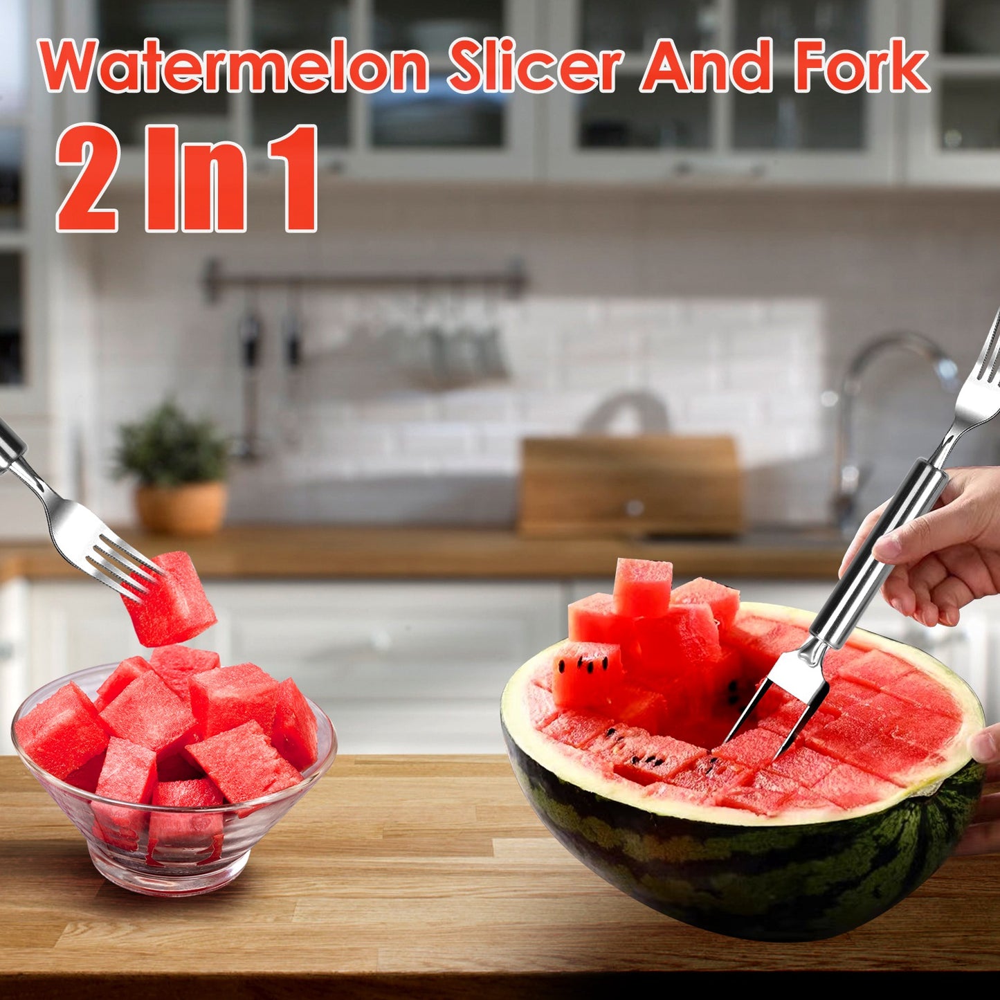 2-in-1 Watermelon Slicer Fork Set - Stainless Steel (5 Pack)