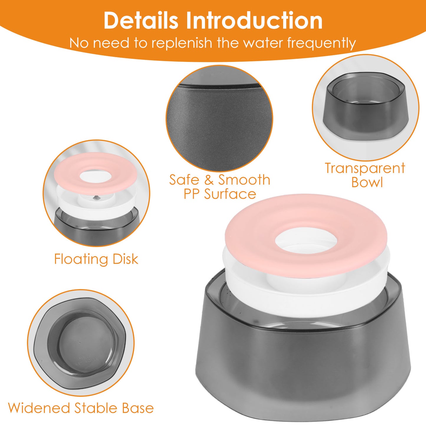 No Spill Dog Water Bowl 47oz Slow Feeder with Float Disk