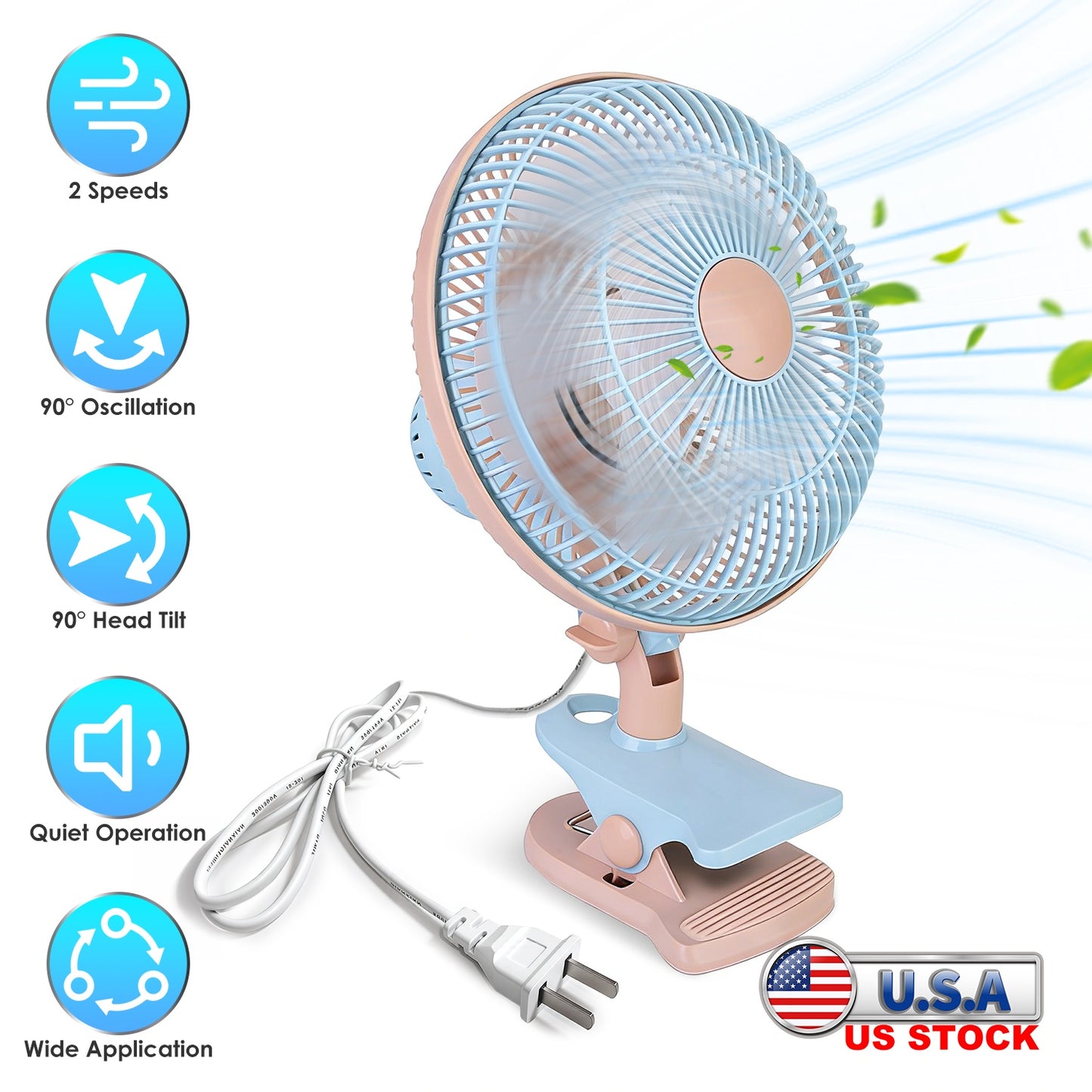 8.66" Clip-On Fan with 90° Oscillation & 2 Speed Settings