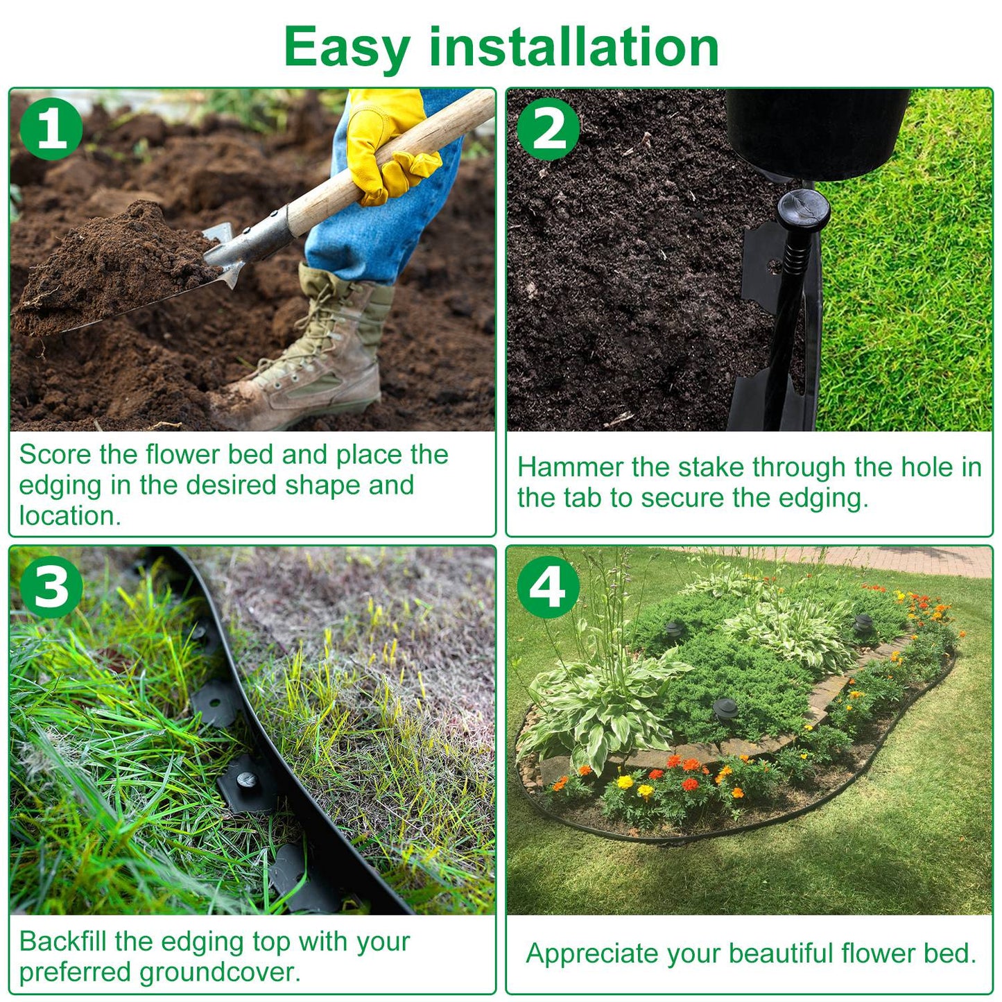 Plastic Garden Edging Kit 100FT with 90 Spikes No-Dig Border