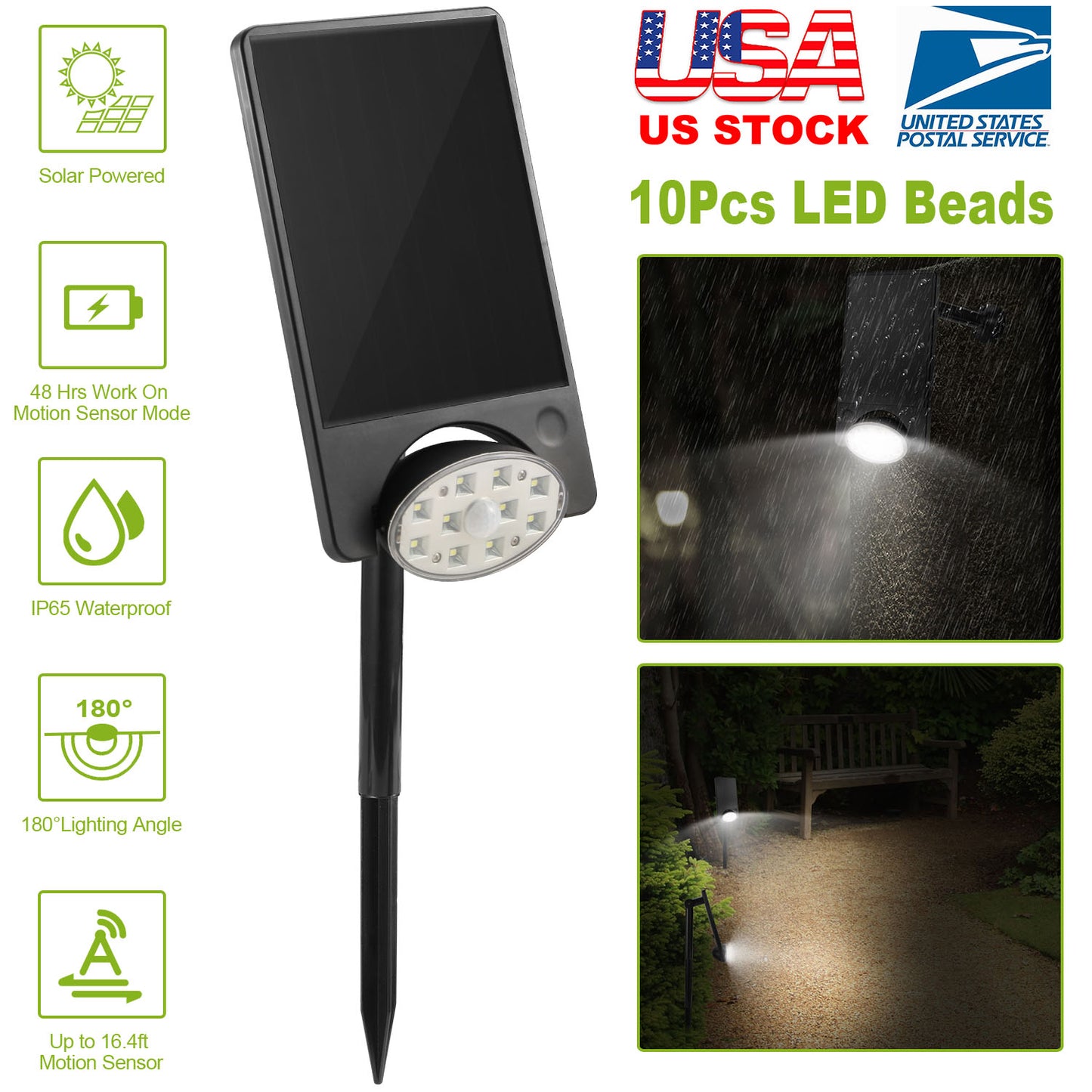 Solar Motion Sensor Spotlight with 10 LEDs for Outdoor Use