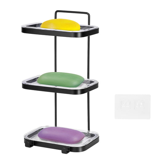 Wall Mounted Soap Dish Holder with Removable Tray & 2 Hooks