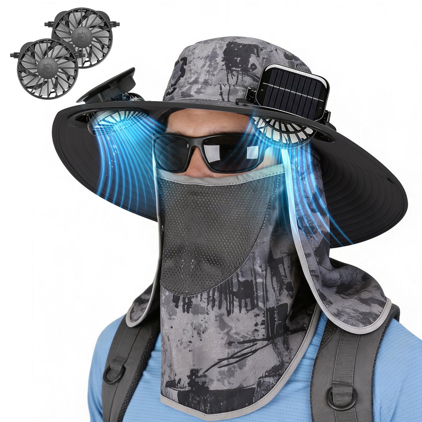 Solar Fan Hat with UPF50+ Sun Protection and Neck Flap