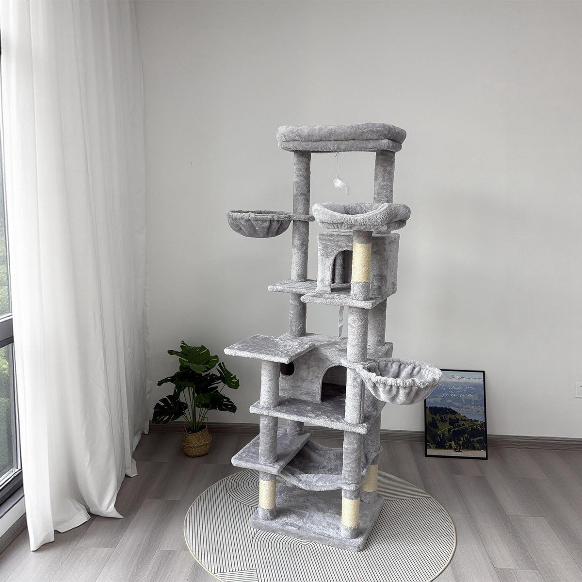 68-Inch Multi-Level Cat Tree with Hammocks & Scratching Posts