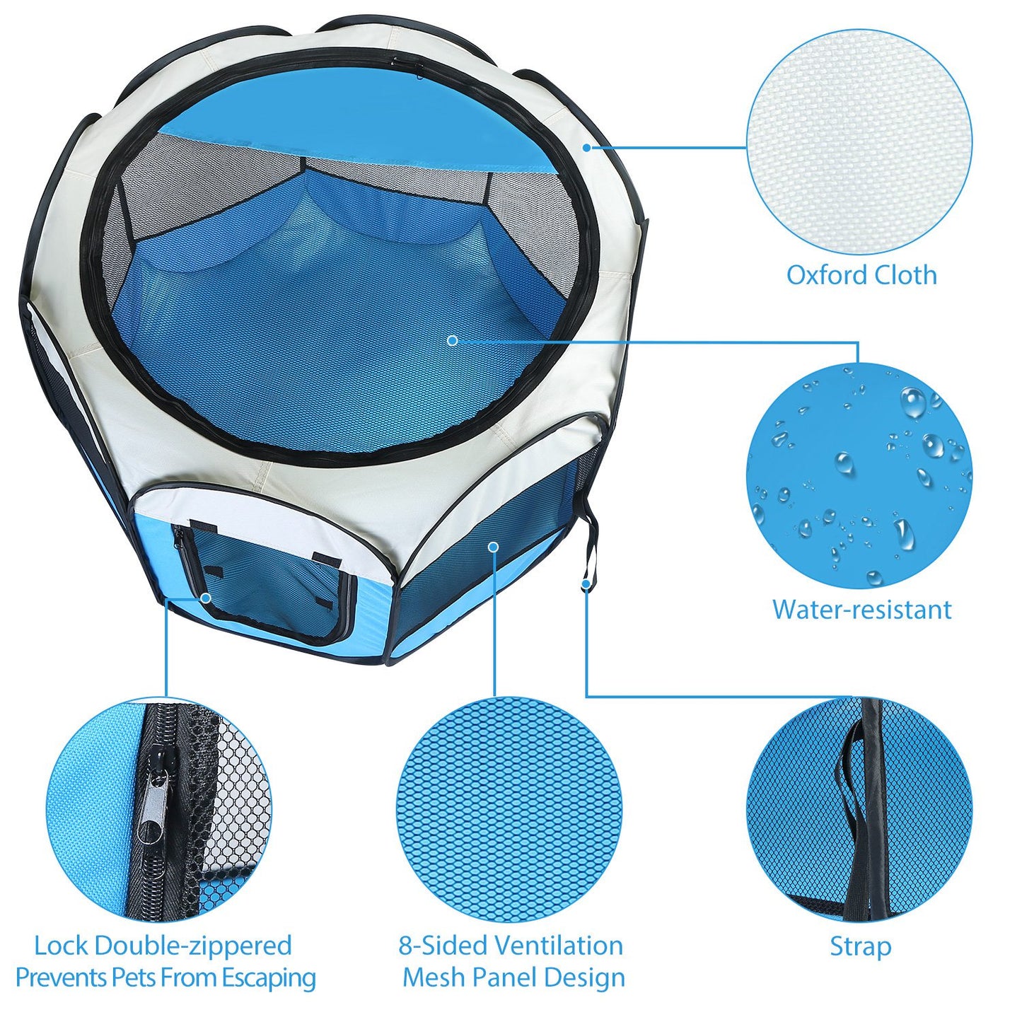 Foldable Pet Playpen with Mesh Panels and Zipper Top