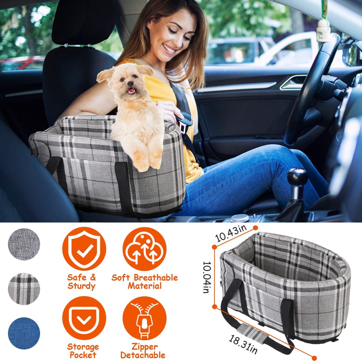 Console Pet Car Seat with Storage Pocket for Small Dogs & Cats