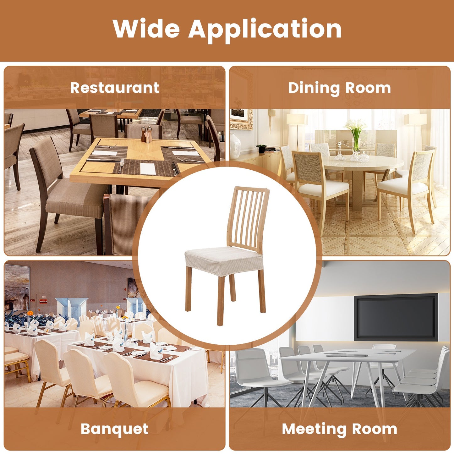 Waterproof Dining Chair Seat Covers - 4 Pack Stretch Slipcovers