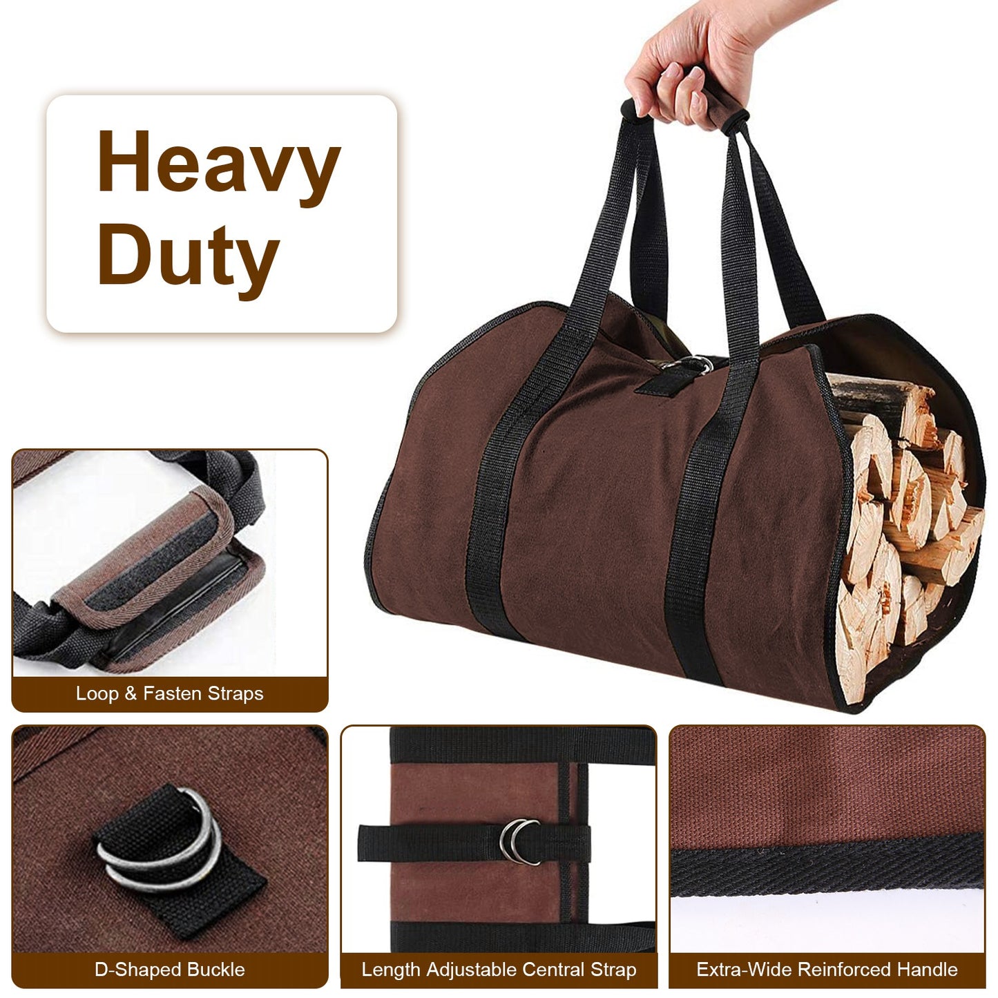 Firewood Carrier Bag with Handles - Durable Log Holder