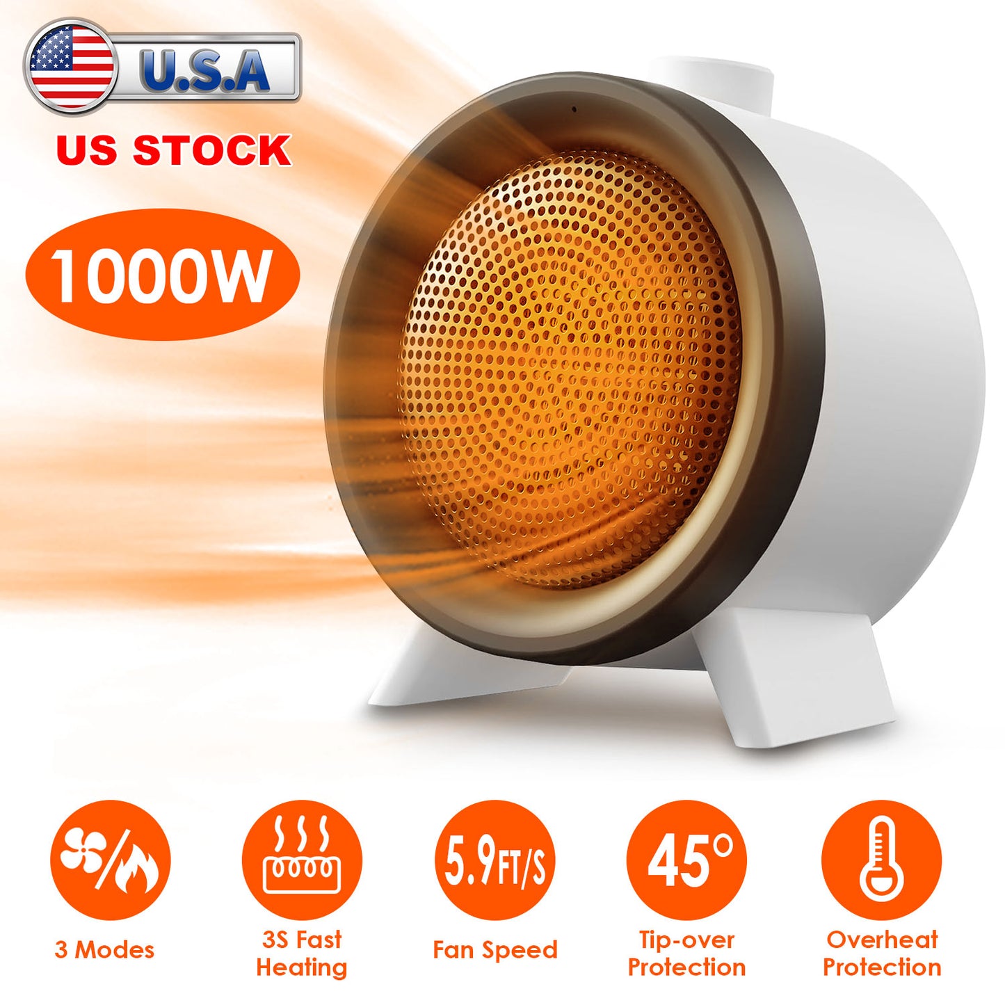 1000W Ceramic Space Heater with 3 Modes & Safety Shutoff