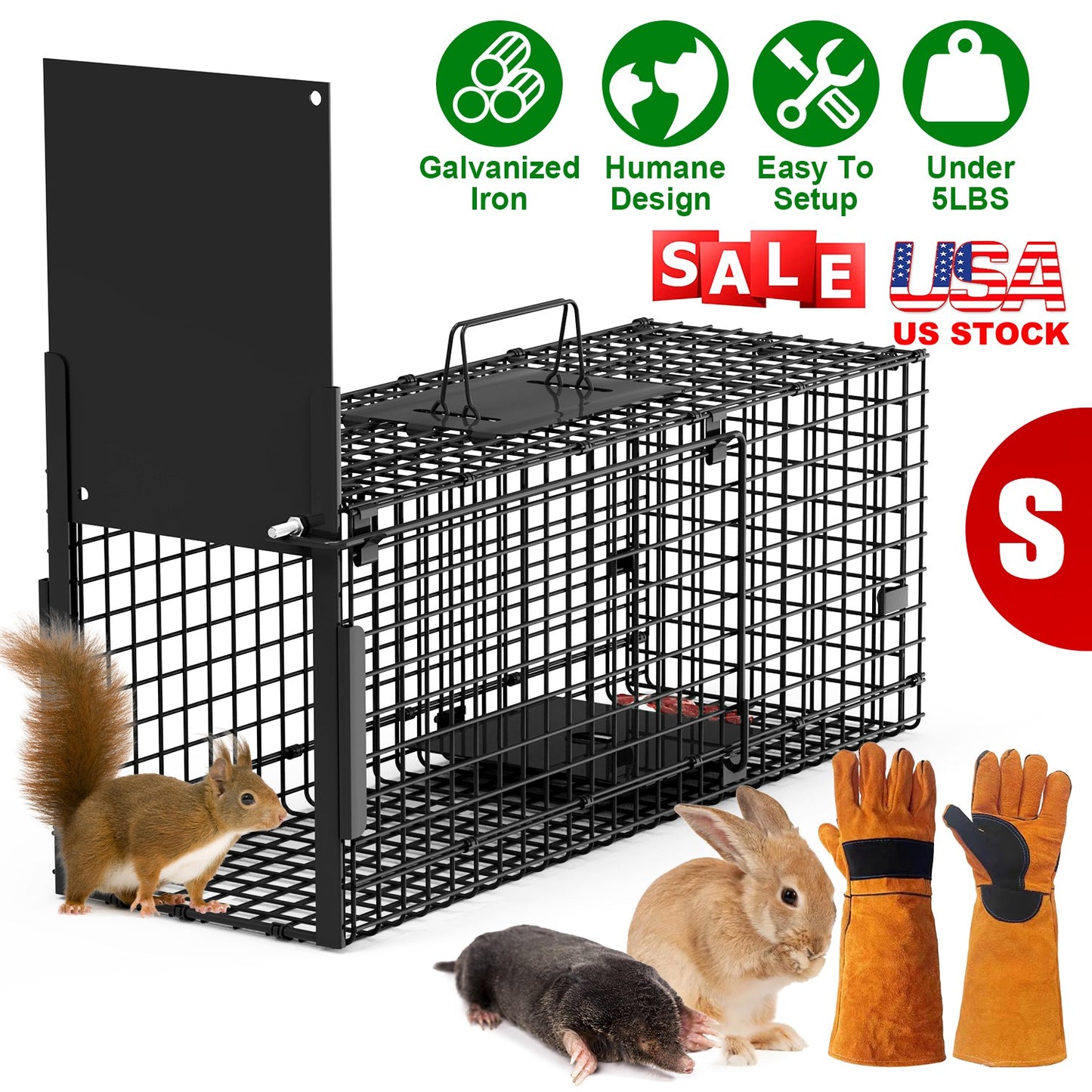 40in Humane Live Animal Trap Cage for Raccoons & Opossums