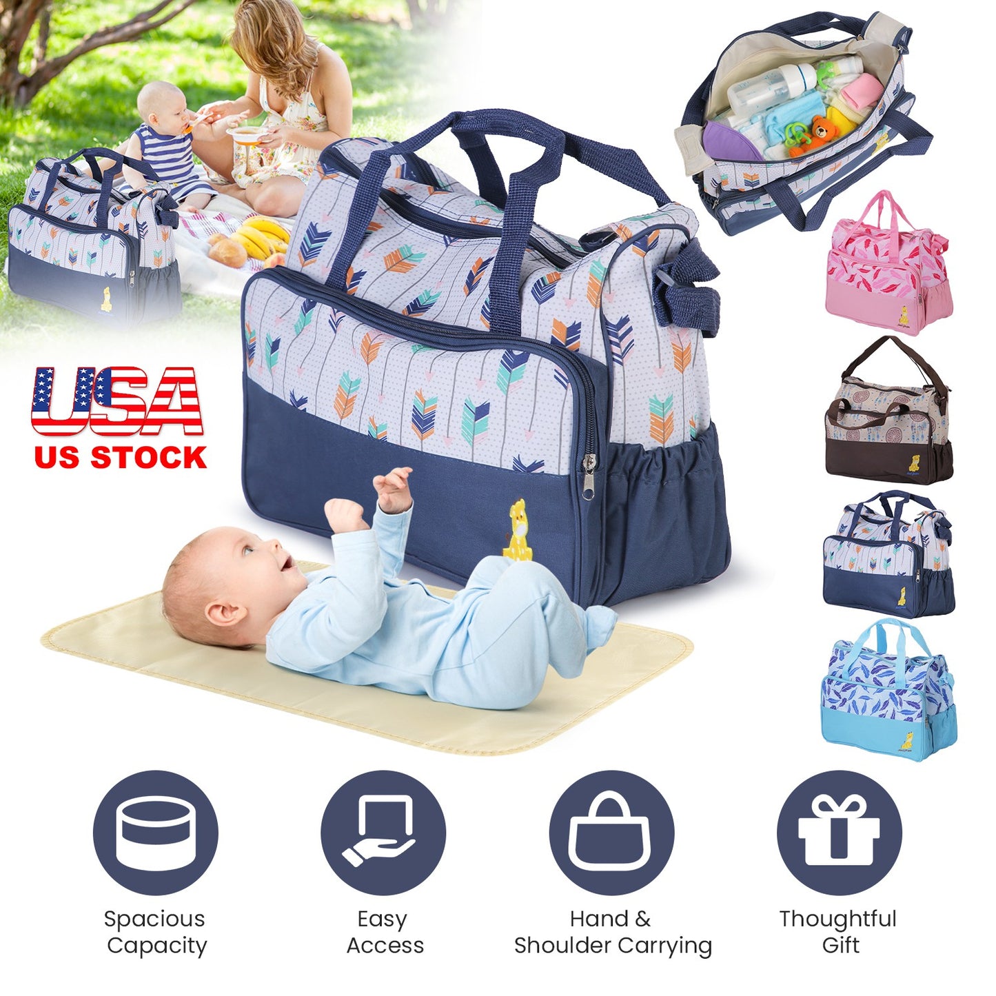5-Piece Diaper Bag Set with Bottle Bag and Changing Pad
