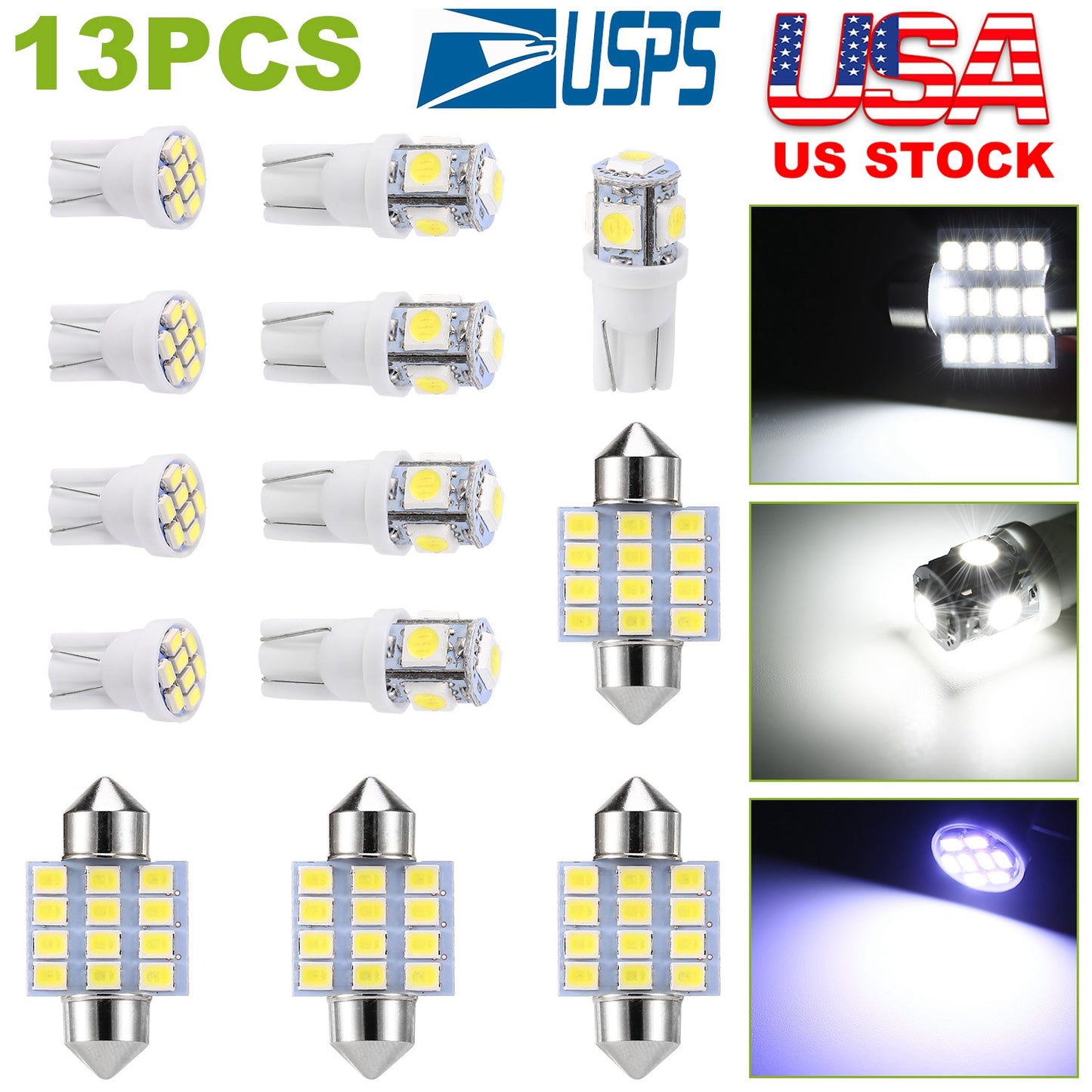 LED Interior Light Kit for Cars - 13 Piece T10 & 31mm Bulb Set