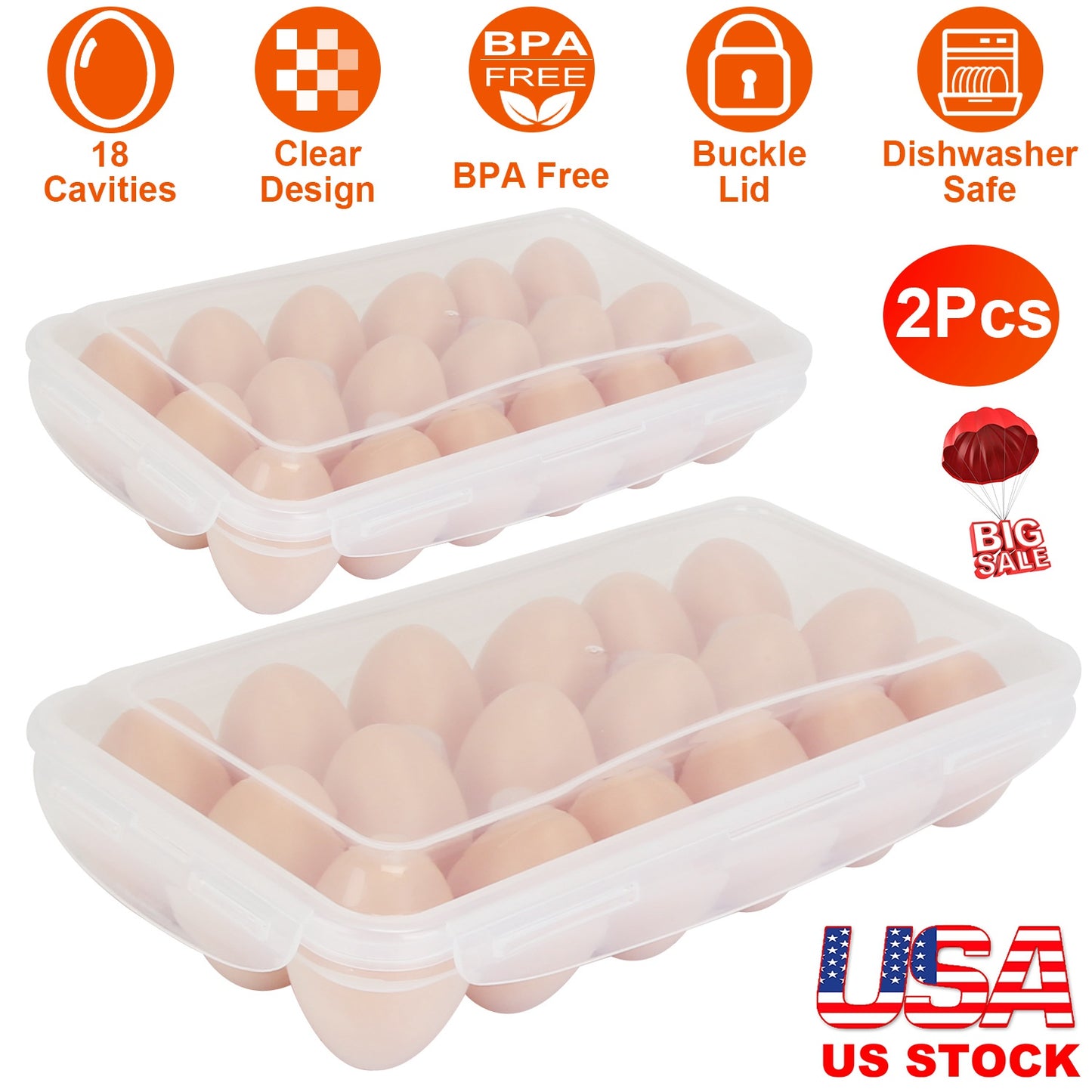 Stackable Egg Holder with Lid - 18 Cavity Storage Container
