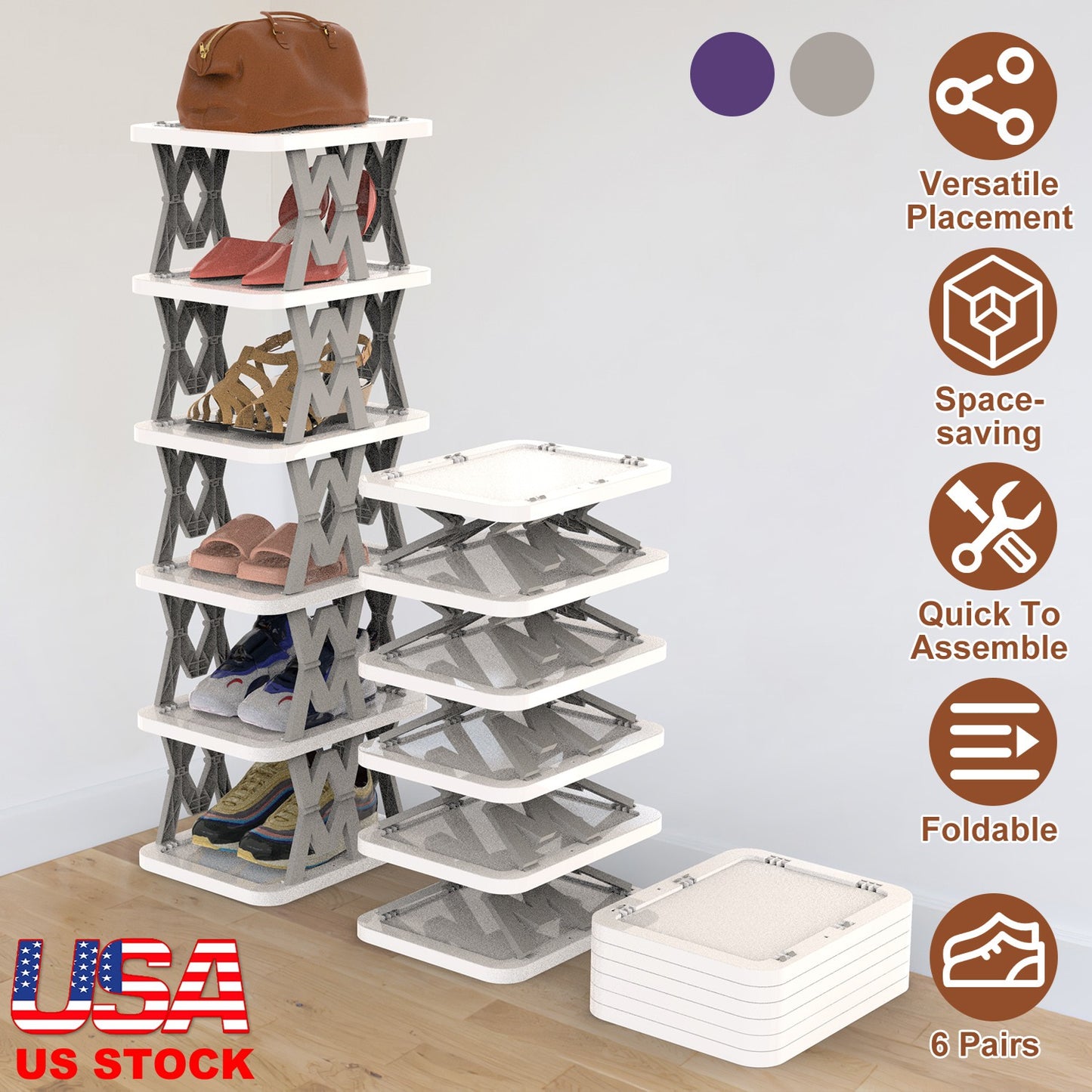 6-Tier Foldable Shoe Rack - Vertical Space Saving Organizer