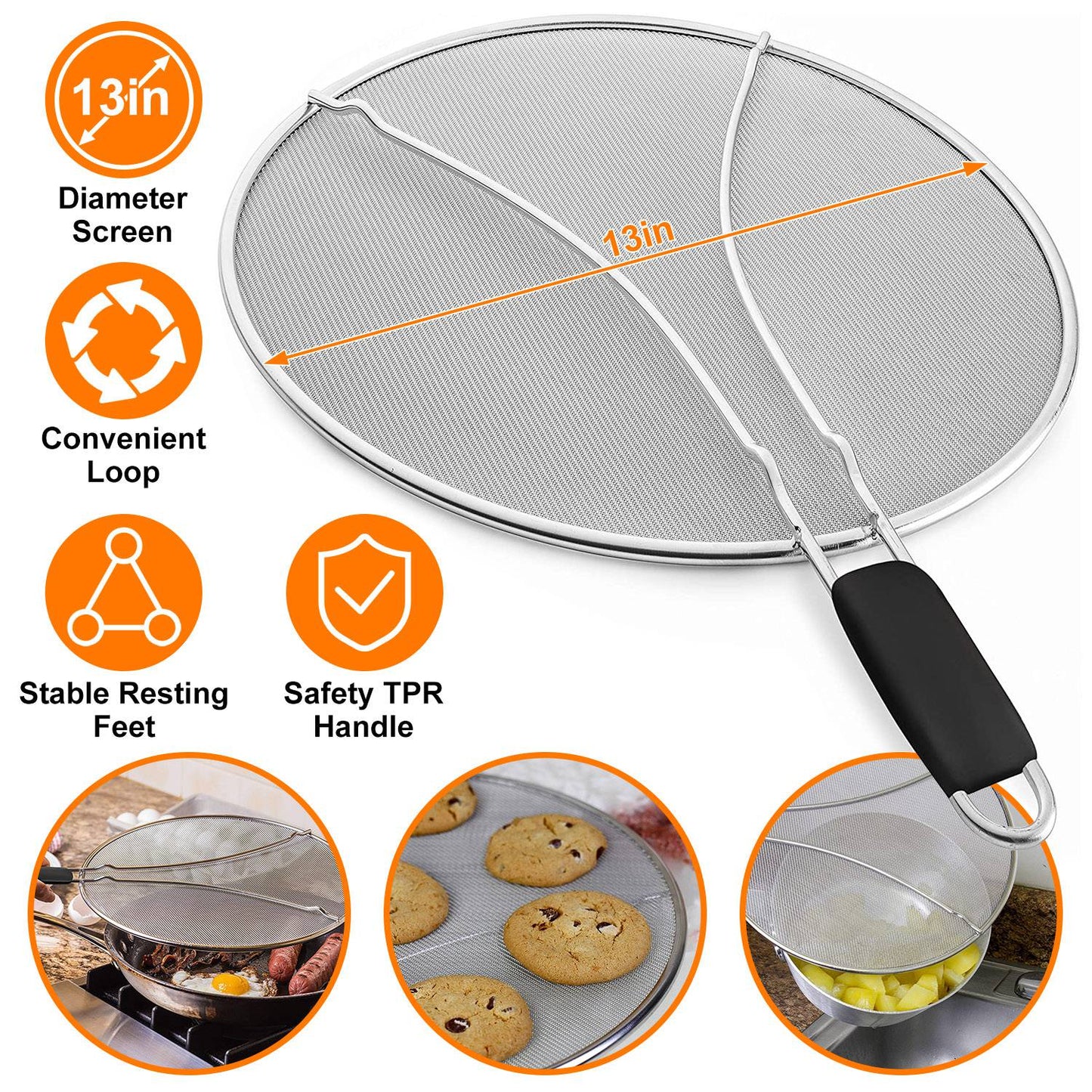 13 Inch Grease Splatter Screen with Resting Feet