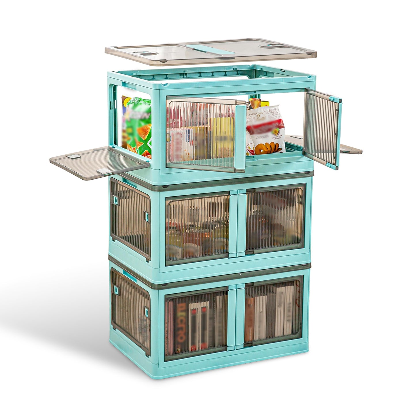 Foldable Storage Bins with Lids & Wheels - 3 Pack Stackable