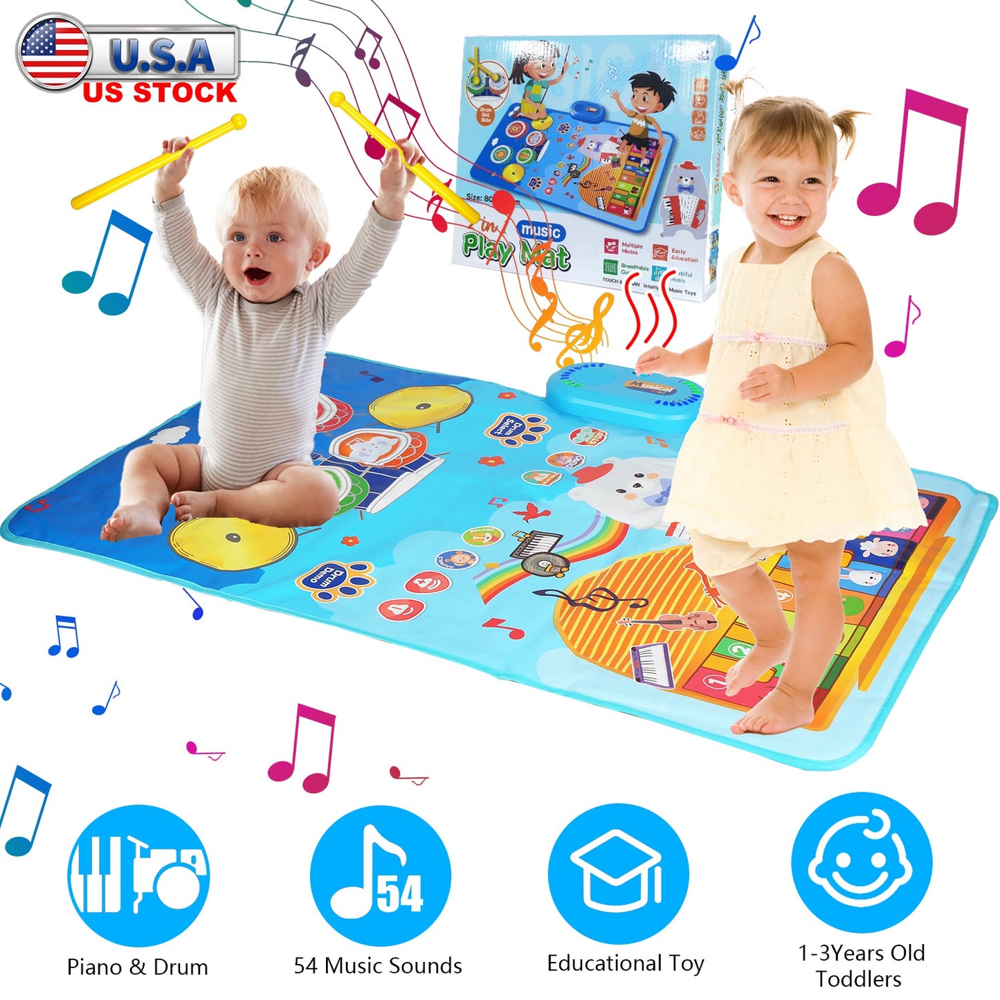 Baby Musical Mat with Piano & Drum Sounds – 55 Music Modes