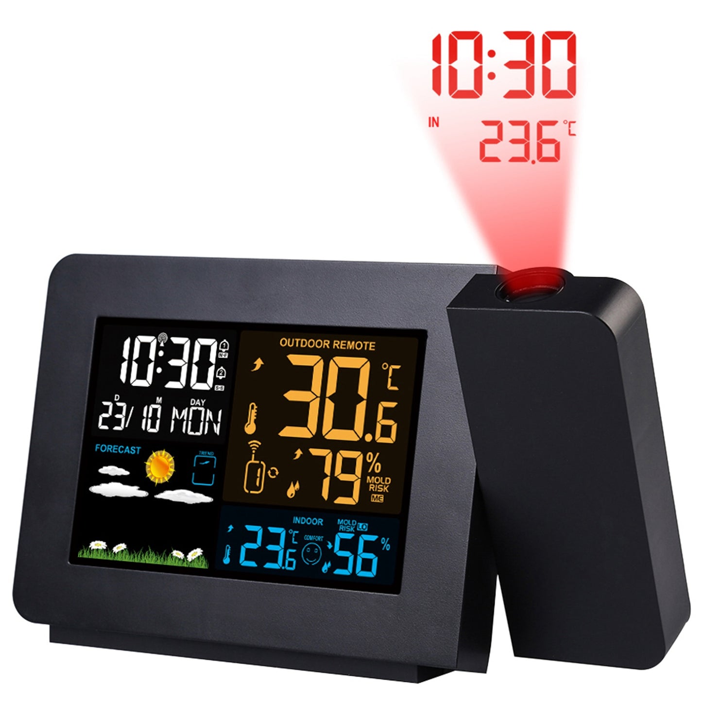 Atomic Projection Alarm Clock with Weather Station & Dual Alarms