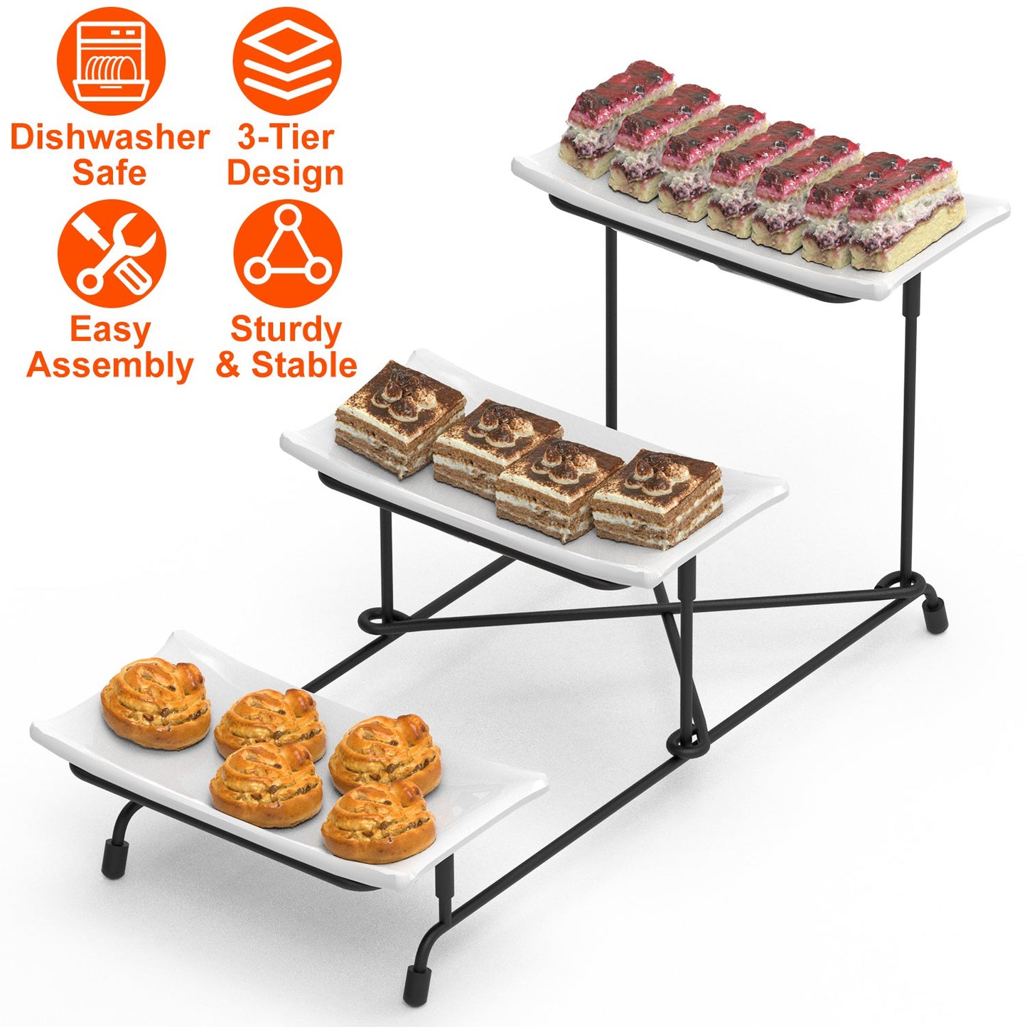 3-Tier Serving Tray with Adjustable Stand - White & Black