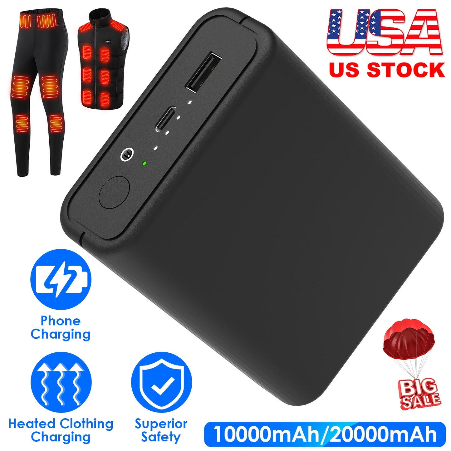 10000mAh Power Bank for Heated Clothing with Dual Output
