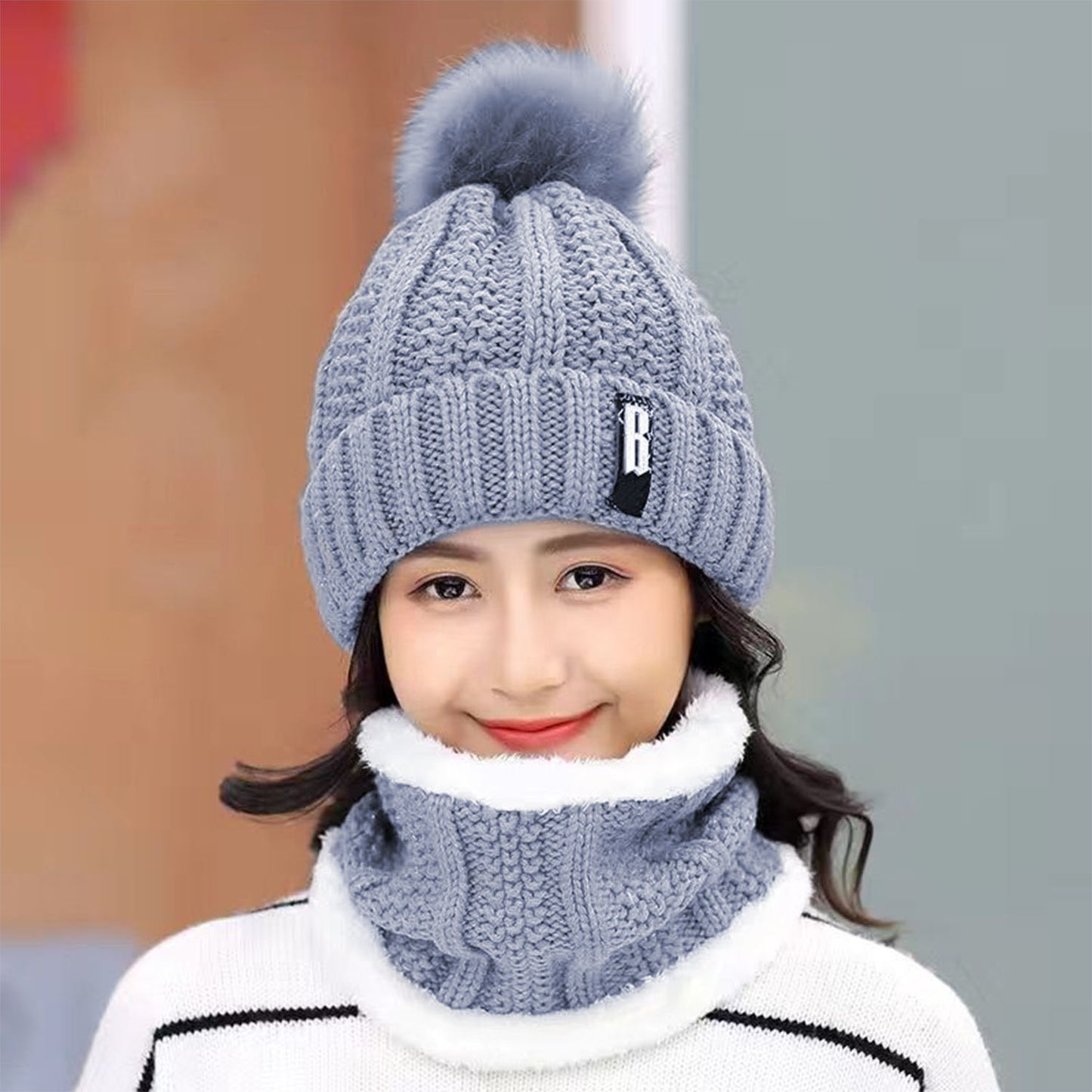 Beanie Hat and Scarf Set - Fleece Lined Winter Knit