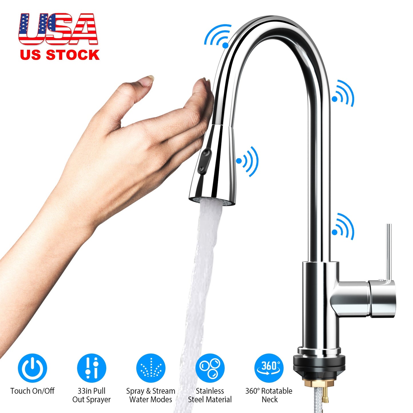 Touch Sensor Kitchen Faucet with Pull-Out Sprayer