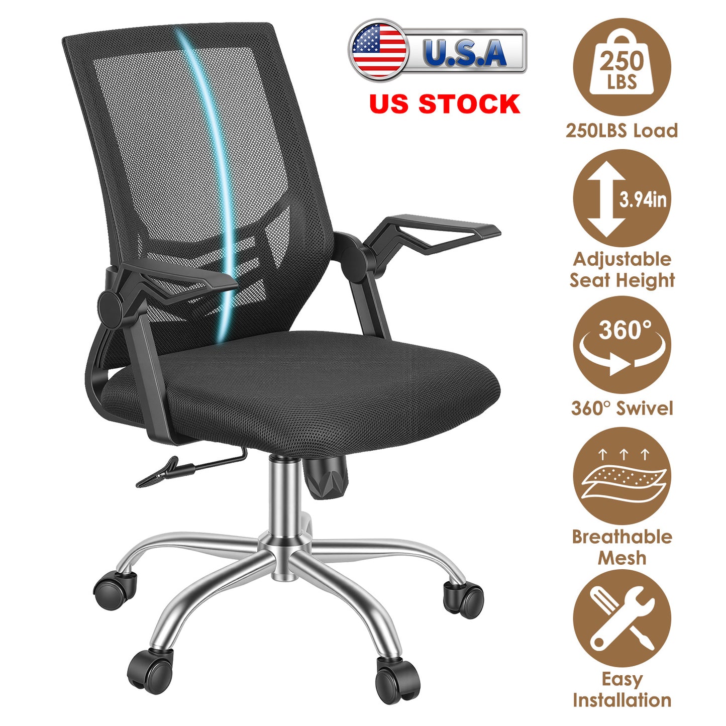 Ergonomic Mesh Office Chair with 135° Reclining Backrest