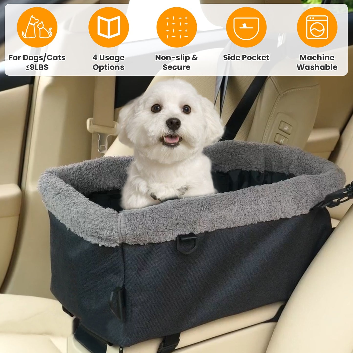 Small Dog Car Seat with Harness for Pets Up to 9 LBS
