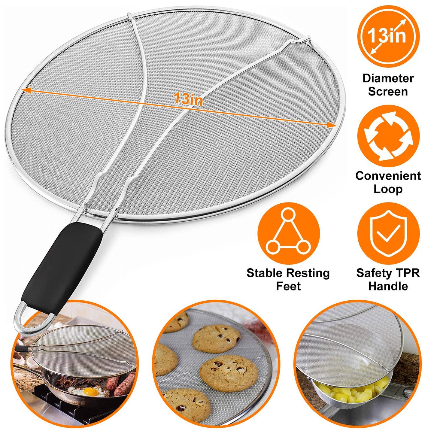 13 Inch Grease Splatter Screen with Resting Feet