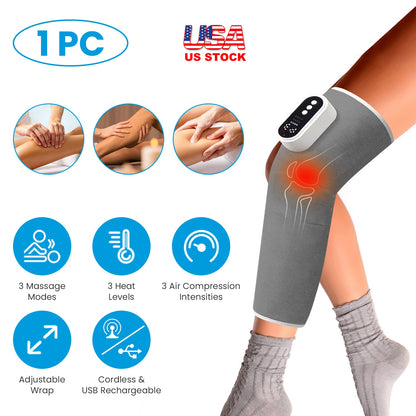 Cordless Leg Massager Air Compression Massager with Heat Thigh Knee Calf Massager with 3 Modes Adjustable Wrap for Pain Relief