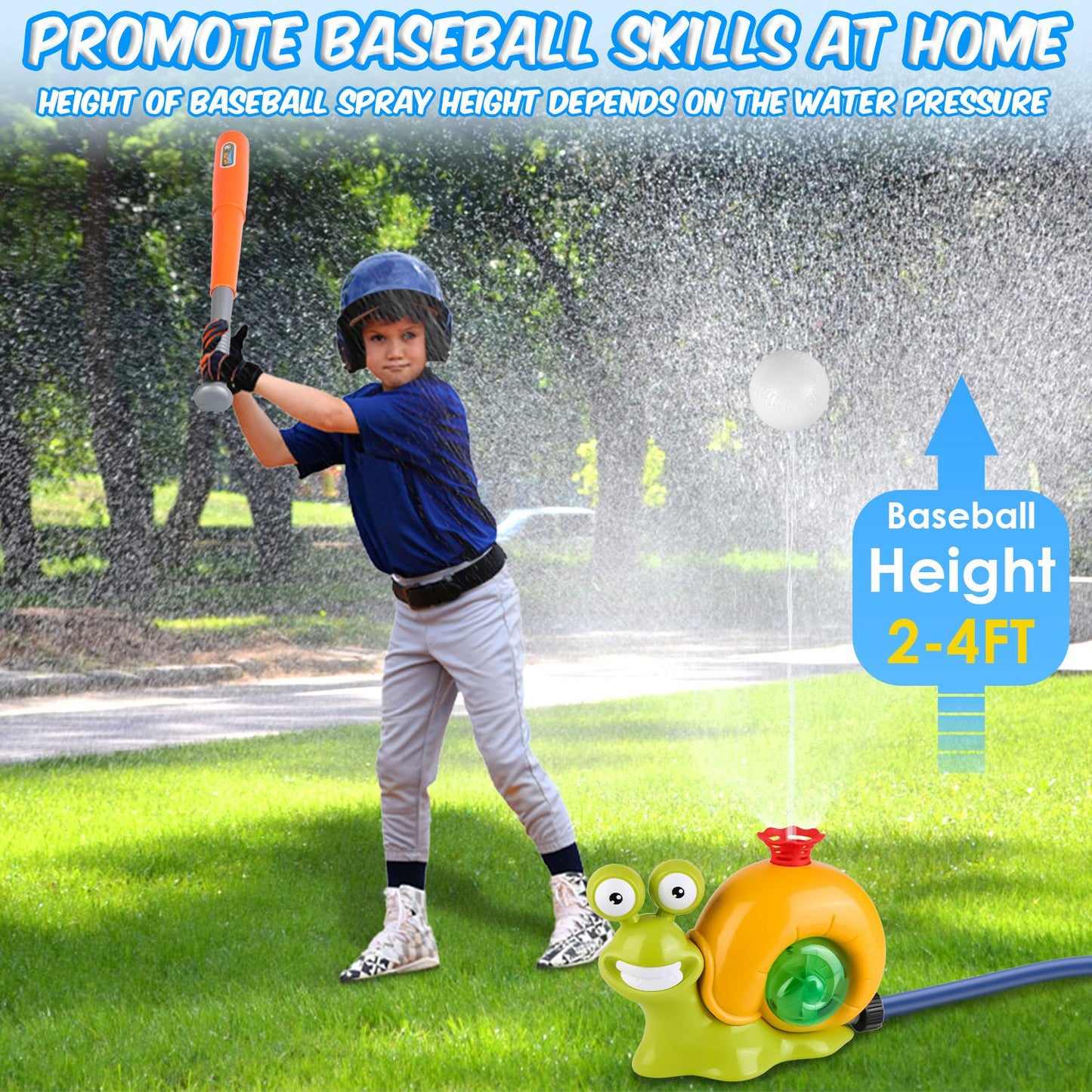 Snail Water Sprinkler Baseball Toy with 360° Rotating Spray