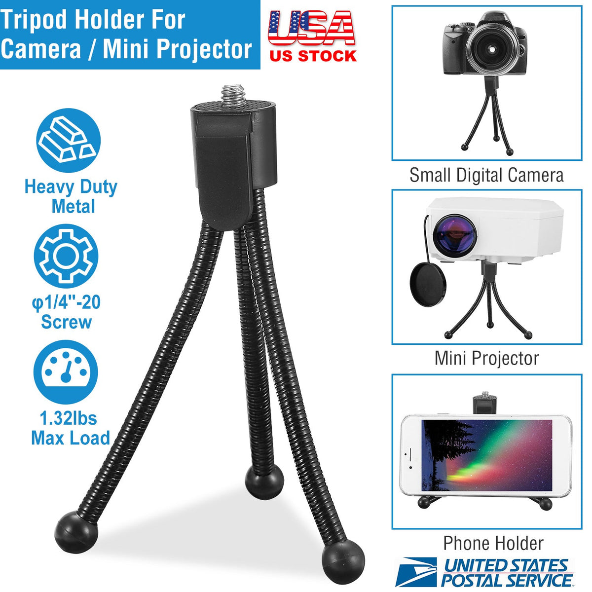 Tripod Stand For Camera Mini Projector Flexible Tripod Holder Heavy Duty Camera Tabletop Mount w/ Anti-slip Feet For Photograph Recording